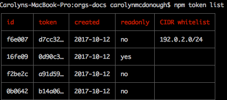 npmtokenlist