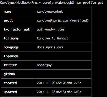 npmgetprofile